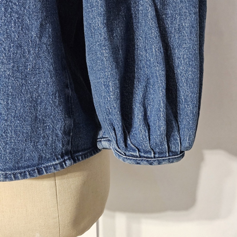 Scoop Women's Blue Denim Collared Button-Up Puff 3/4 Sleeve Blouse Sz XS (0-2) - Picture 6 of 9